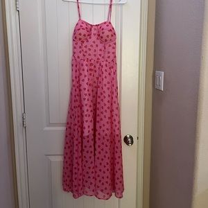 Pink maxi dress with red hearts